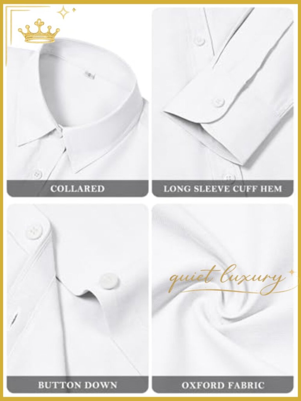 Women's Button Down Shirt Long Sleeve Cotton Oxford Work Blouse Collared Top - Picture 4 of 7
